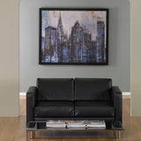 Pacific Loveseat with Padded Box Spring Seats and Silver Finish Legs, Charcoal Grey Vinyl