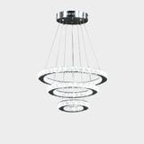 12-47 Inch Ringed Adjustable Chandelier, 3 Circles Design, Chrome Silver