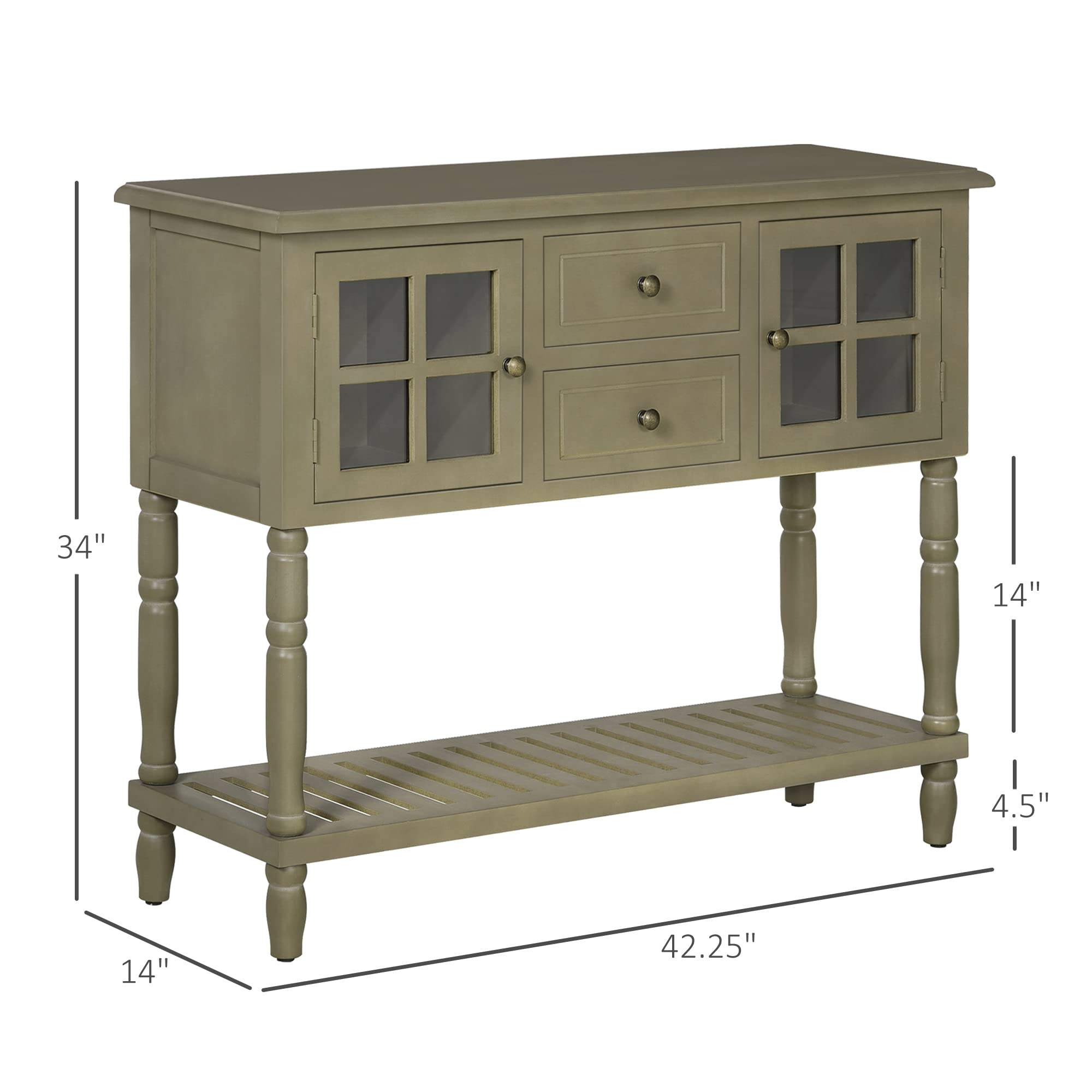 Vintage Console Table with 2 Drawers and Cabinets, Retro Sofa Table for Entryway, Living