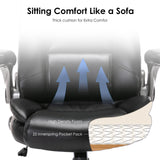 Leather Executive Office Chair - High Back Ergonomic Desk Chair with Flip-Up Arms