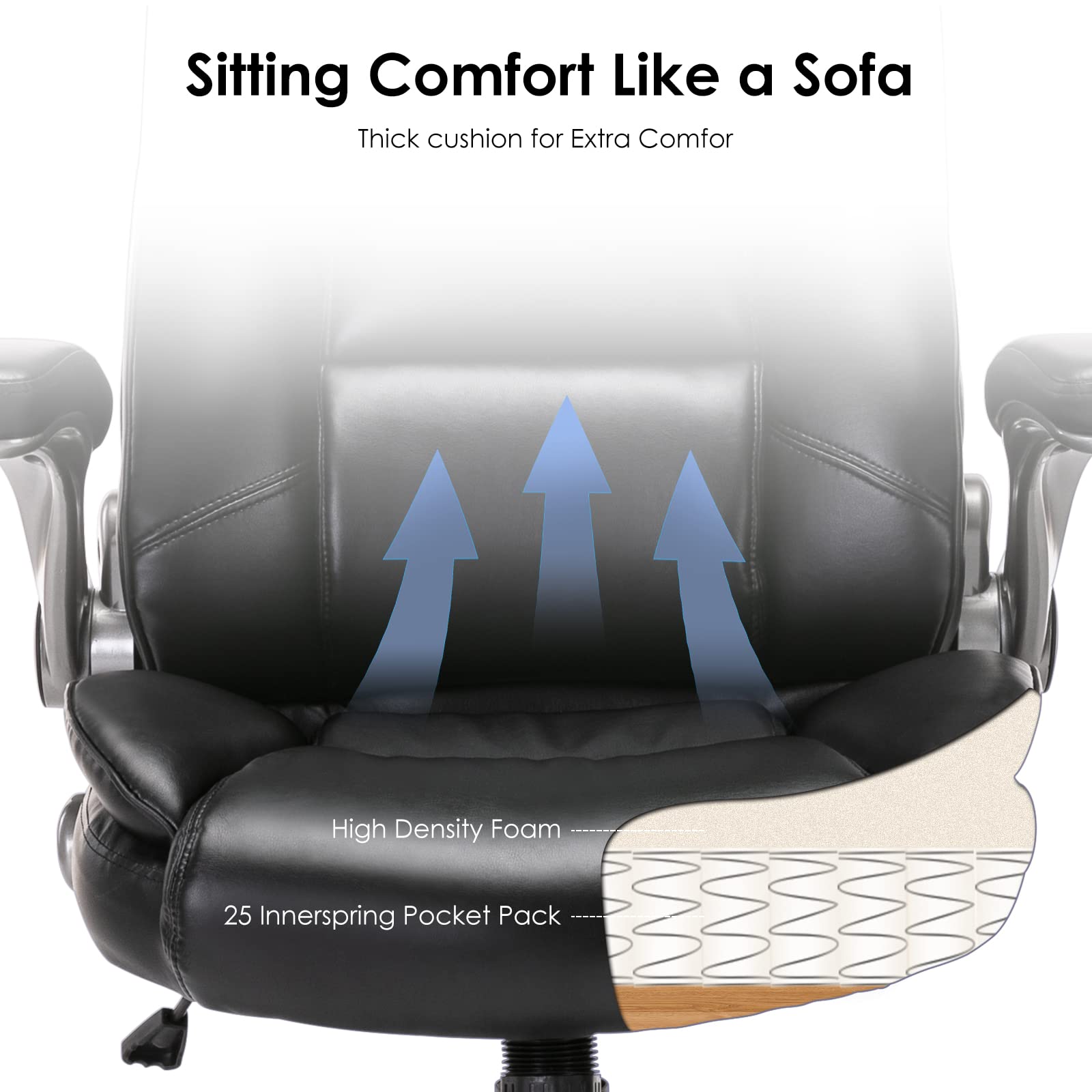 Leather Executive Office Chair - High Back Ergonomic Desk Chair with Flip-Up Arms