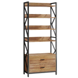 Bookshelf with Drawers, 70.8" Industrial Bookcase with 2 Drawers, 5 Shelf Open Shelf