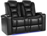 Theater Seating | Premium Top Grain Italian 11000 Leather, Power Recliner, Power Headrest, LED Lighting (Row of 2 Loveseat, Black)