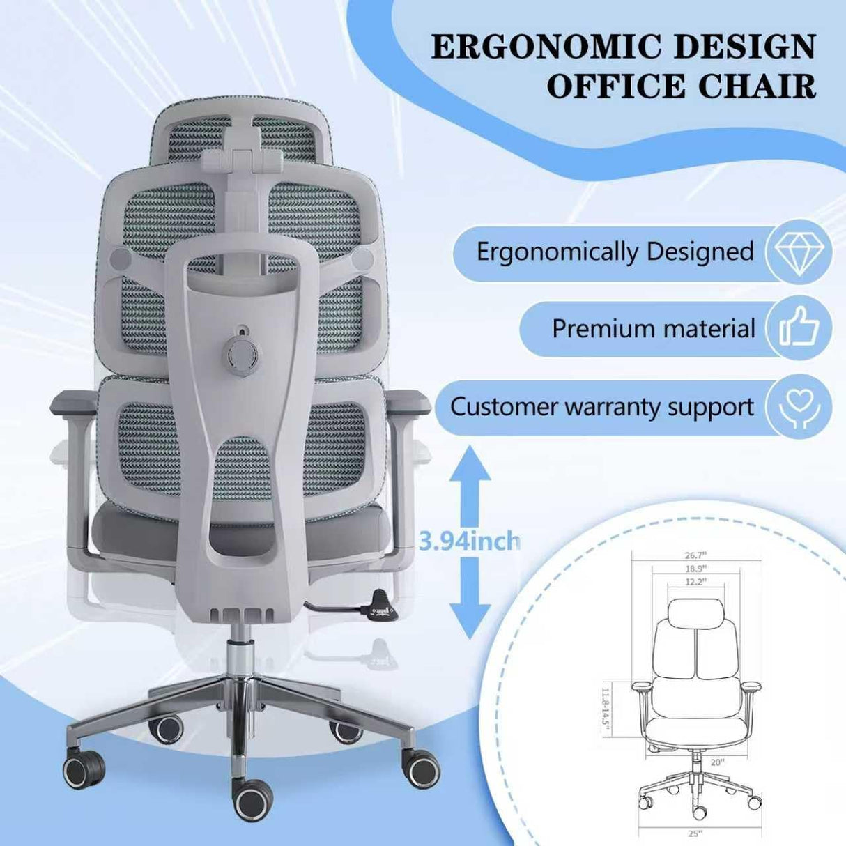 Heavy Duty Ergonomic Office Chair - 500 LBS Capacity