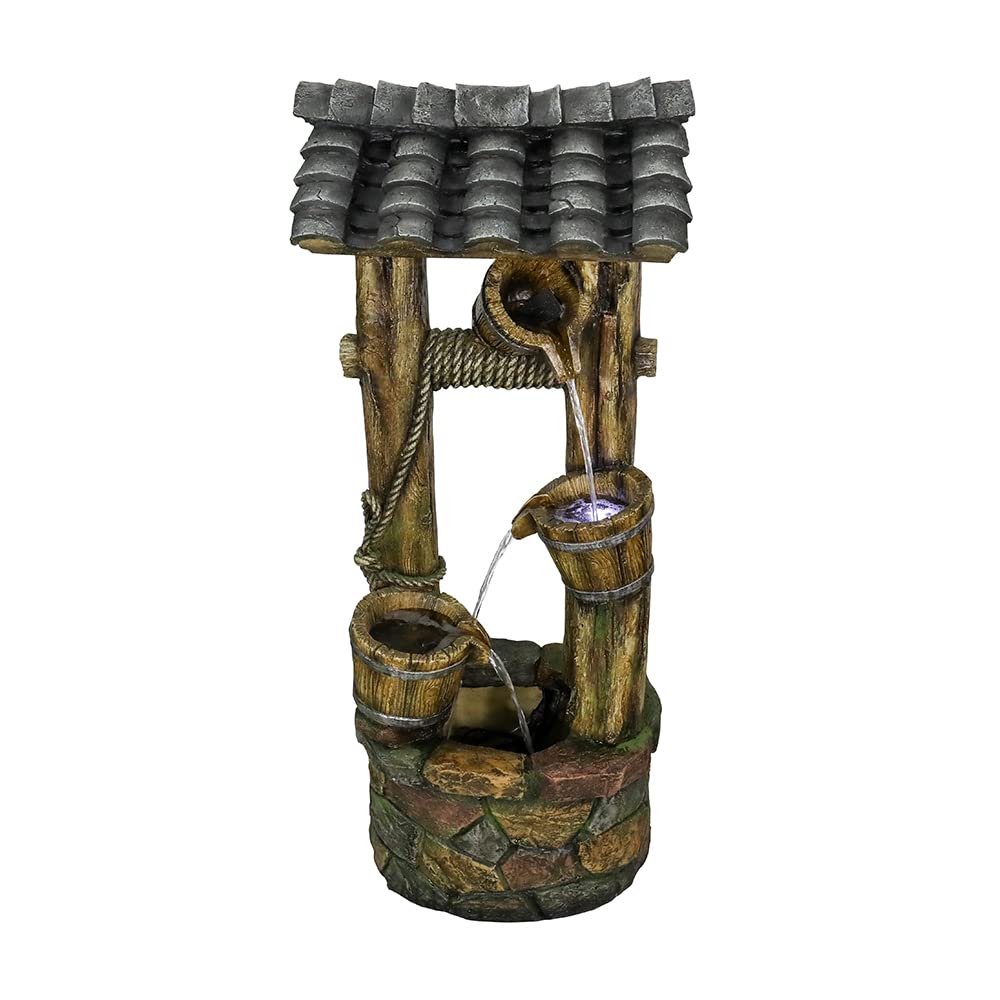 Wishing Well Water Fountain, 39.3inches Rustic Outdoor Water Fountains