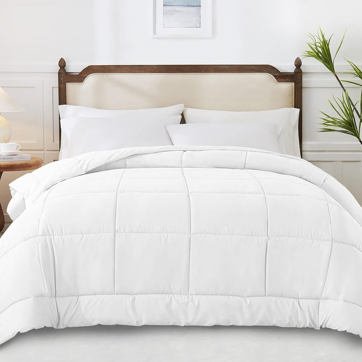 Down Alternative Comforter, White Comforter Queen Size, All Season Soft Duvet, Machine Washable Microfiber Comforter, Lightweight and Breathable Quilt - White, Queen (88x88)