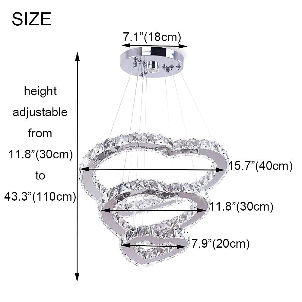 Modern Crystal 3 Heart Rings LED Chandelier Light Fixture Pendant