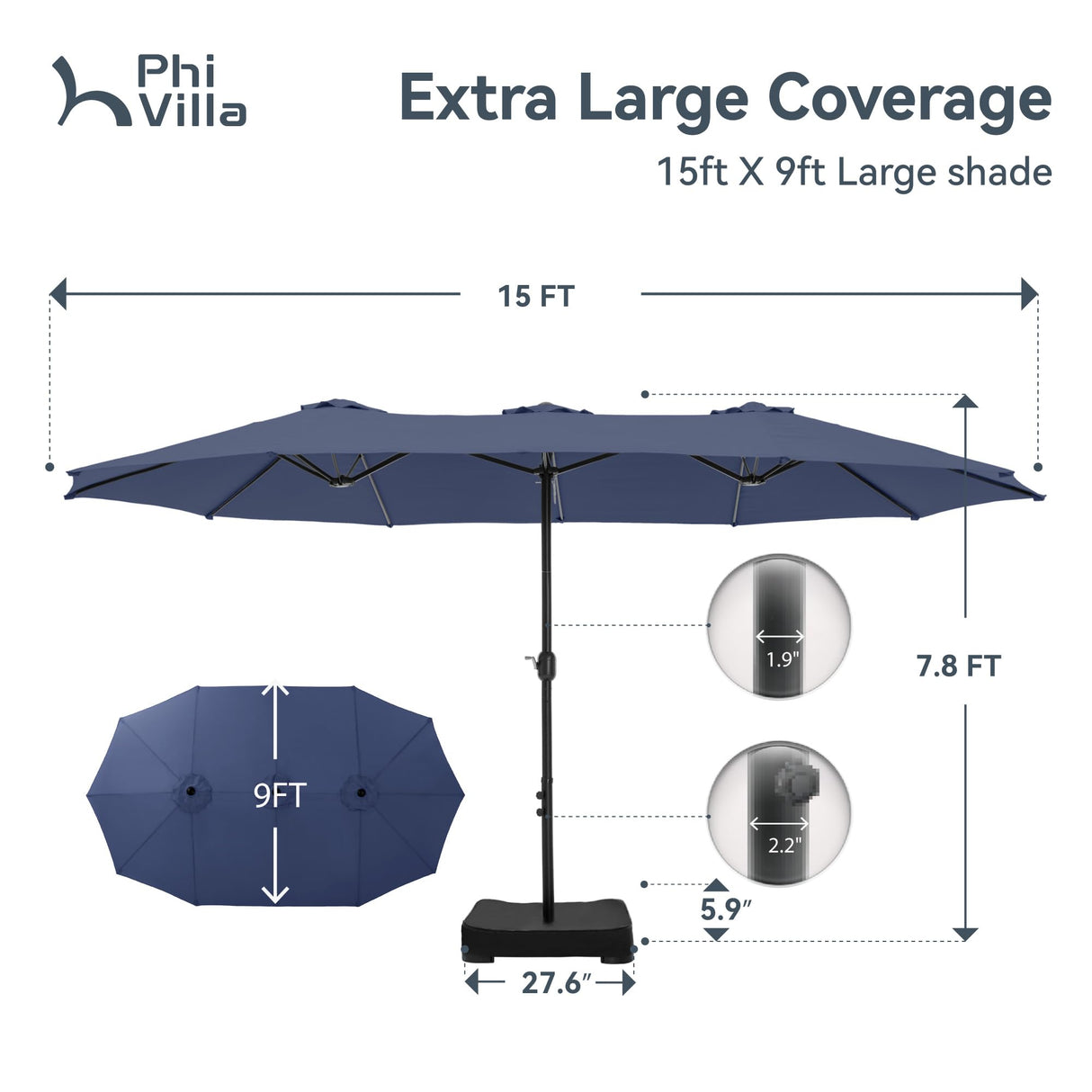 Patio Umbrellas with Base Included, Outdoor Double-Sided Rectangle Market Umbrella