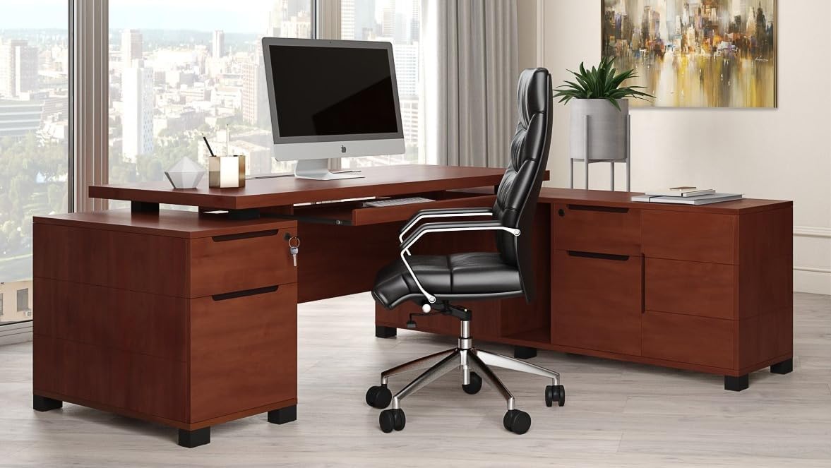 Furniture Modern 79" Ford Executive Desk with Right Return and Filing Cabinets - Light Wood