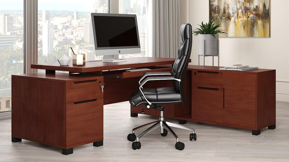 Furniture Modern 79" Ford Executive Desk with Right Return and Filing Cabinets - Light Wood