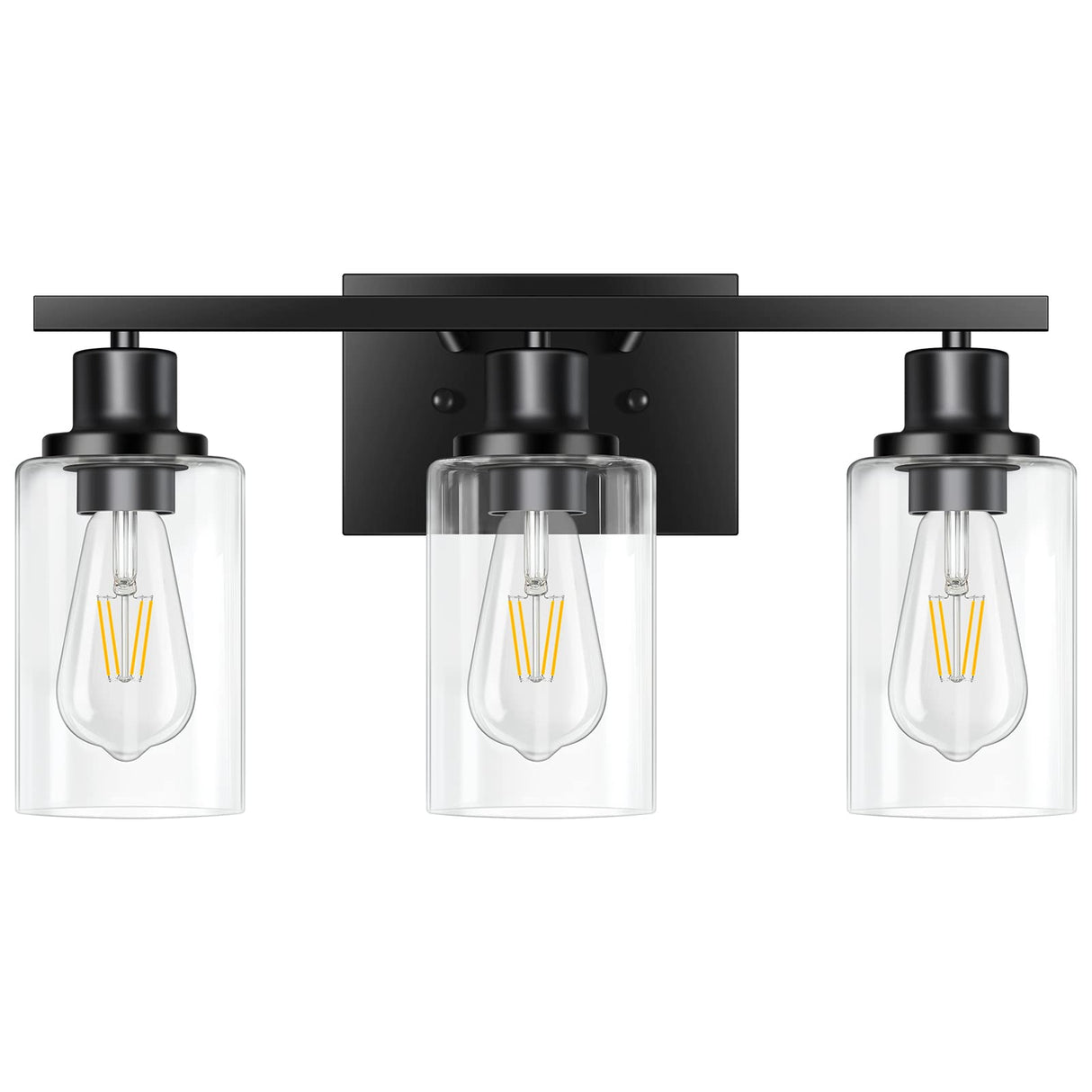 3-Light Vanity Light, Matte Black Bathroom Lighting Fixtures Over Mirror