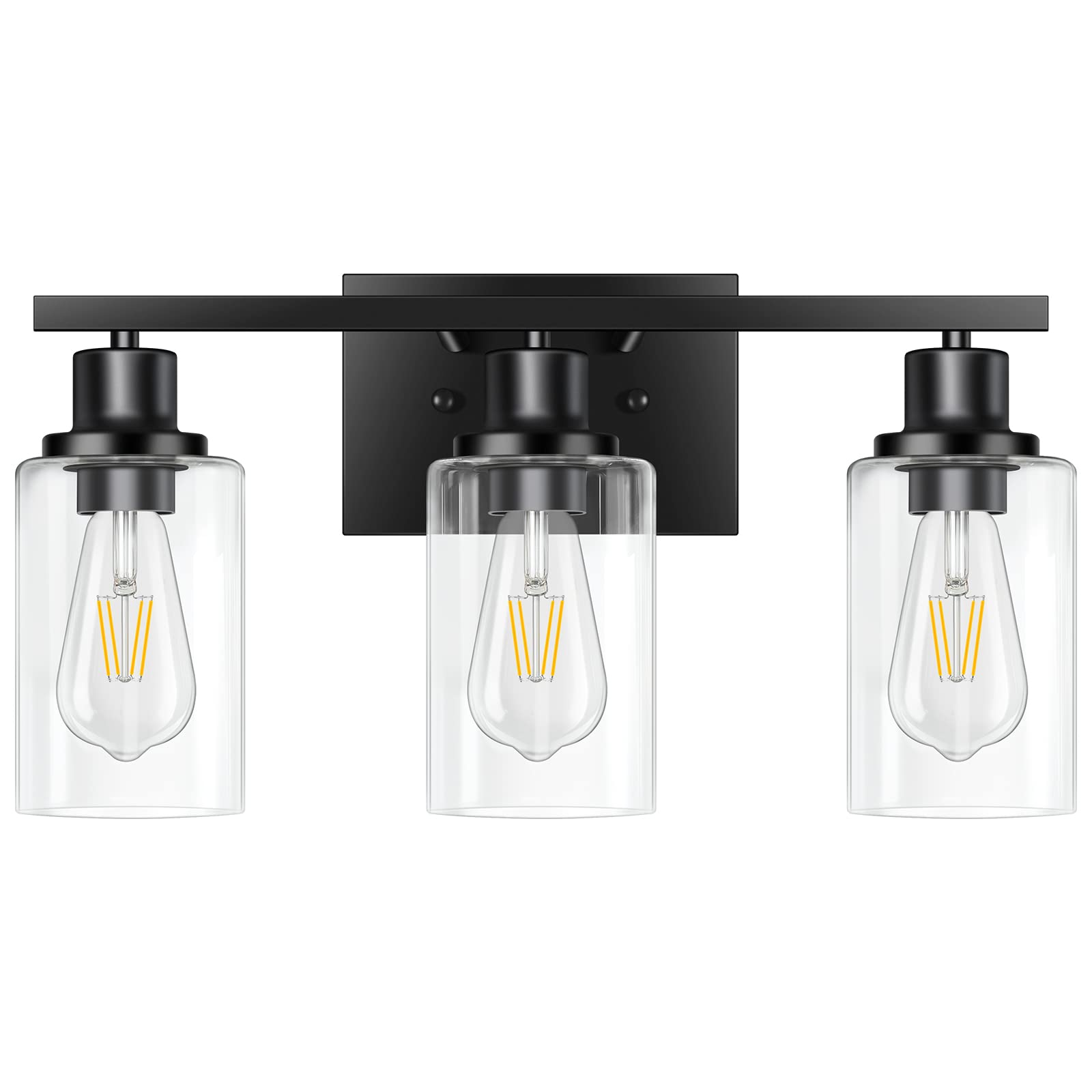 3-Light Vanity Light, Matte Black Bathroom Lighting Fixtures Over Mirror