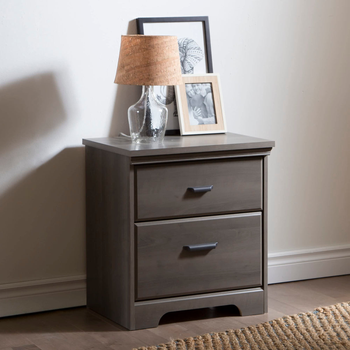 Versa 2-Drawer Nightstand, Weathered Oak, Gray Maple