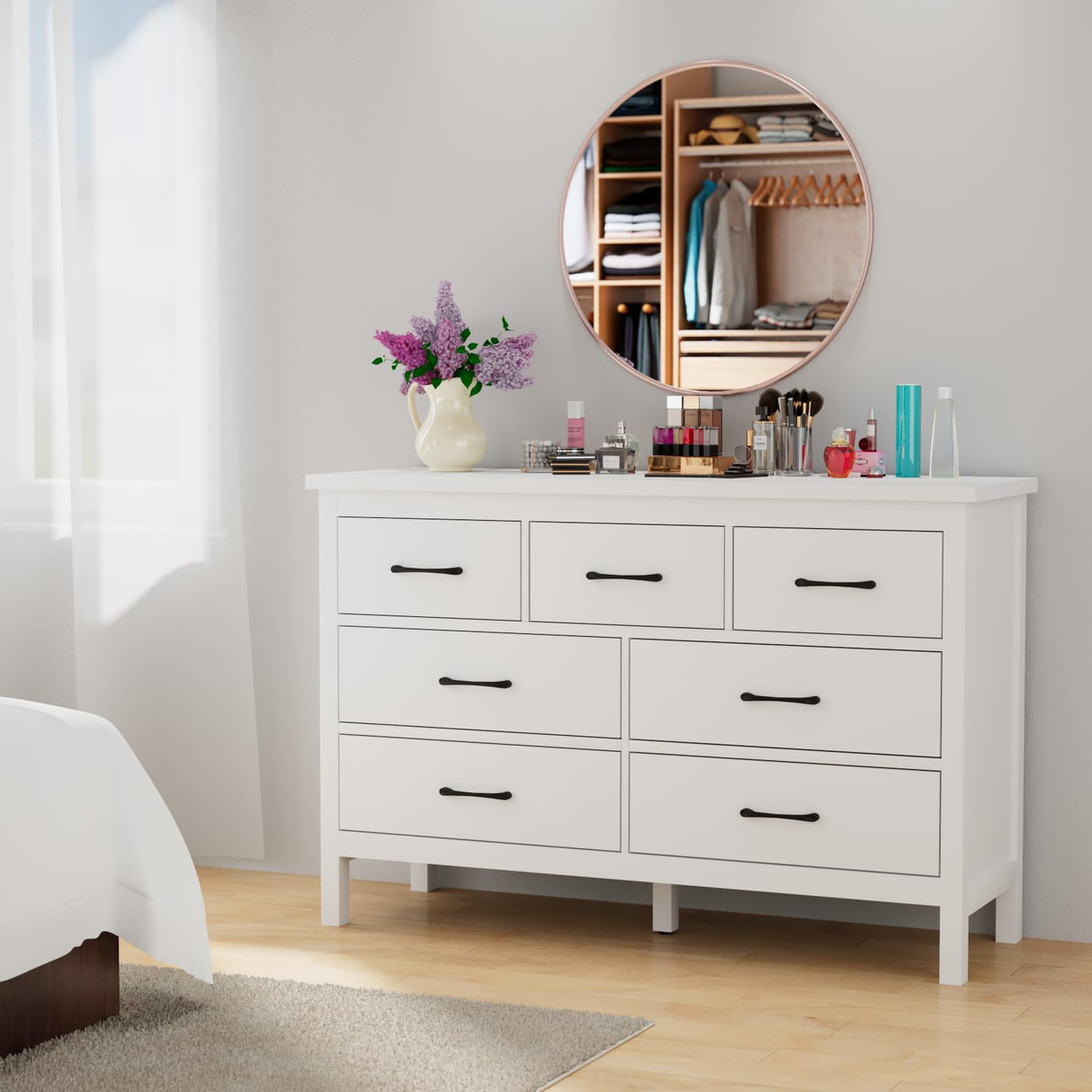 Dresser for Bedroom with 7 Drawers, Modern White Dresser with Golden Handles