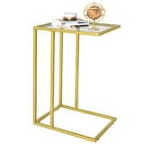 C Shaped Glass End Table, Small Gold Sofa Side Table, Narrow Snack Side Table