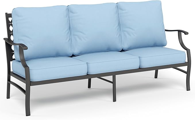 Metal Patio Furniture Sofa with 5.75" Super-Thick Waterproof Cushion