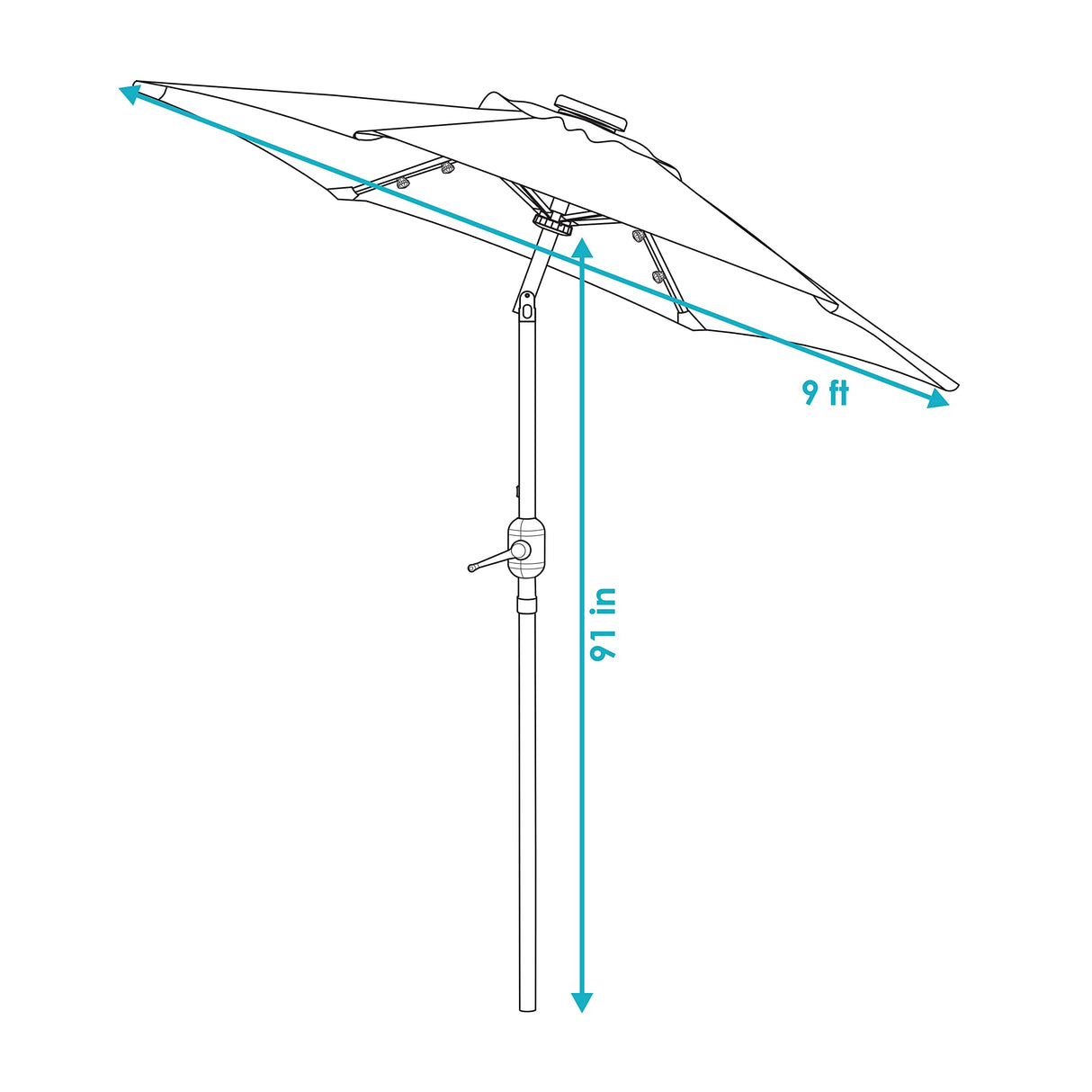 9 Foot Outdoor Patio Umbrella with Solar Lights & Tilt/Crank