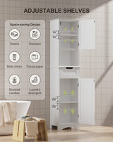 67" H Tall Bathroom Storage Cabinet, Narrow Linen Tower Freestanding Adjustable