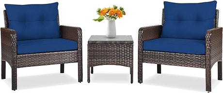 3 Piece Outdoor Patio Furniture Set, Wicker Chairs Set