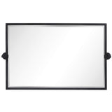 Horizontal Pivot Mirror Black Metal Framed Tilt Rectangle Bathroom Mirror Tilting Beveled Vanity Mirrors