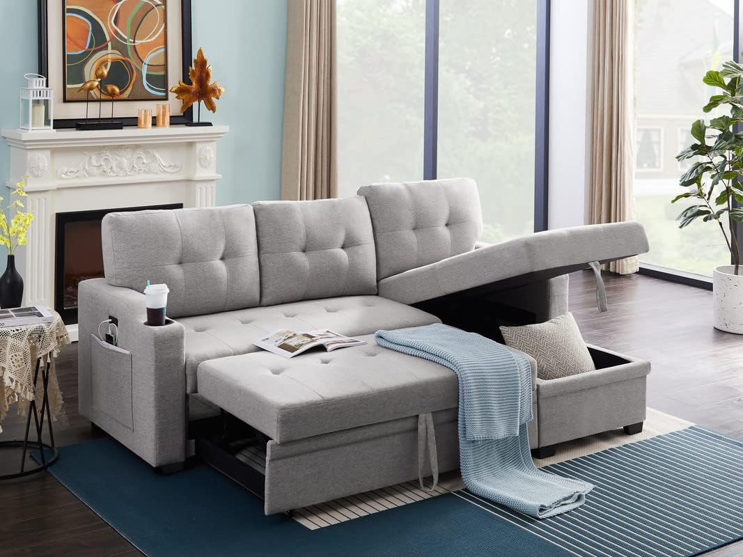 Upholstery Tufted Sofa&Couch,L-Shaped Corner Reversible Sleeper Sectional Sofa