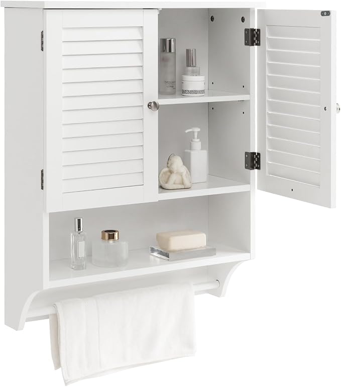 Bathroom Cabinet Wall Mounted - Hanging Medicine Cabinet with 2 Louvered Doors,