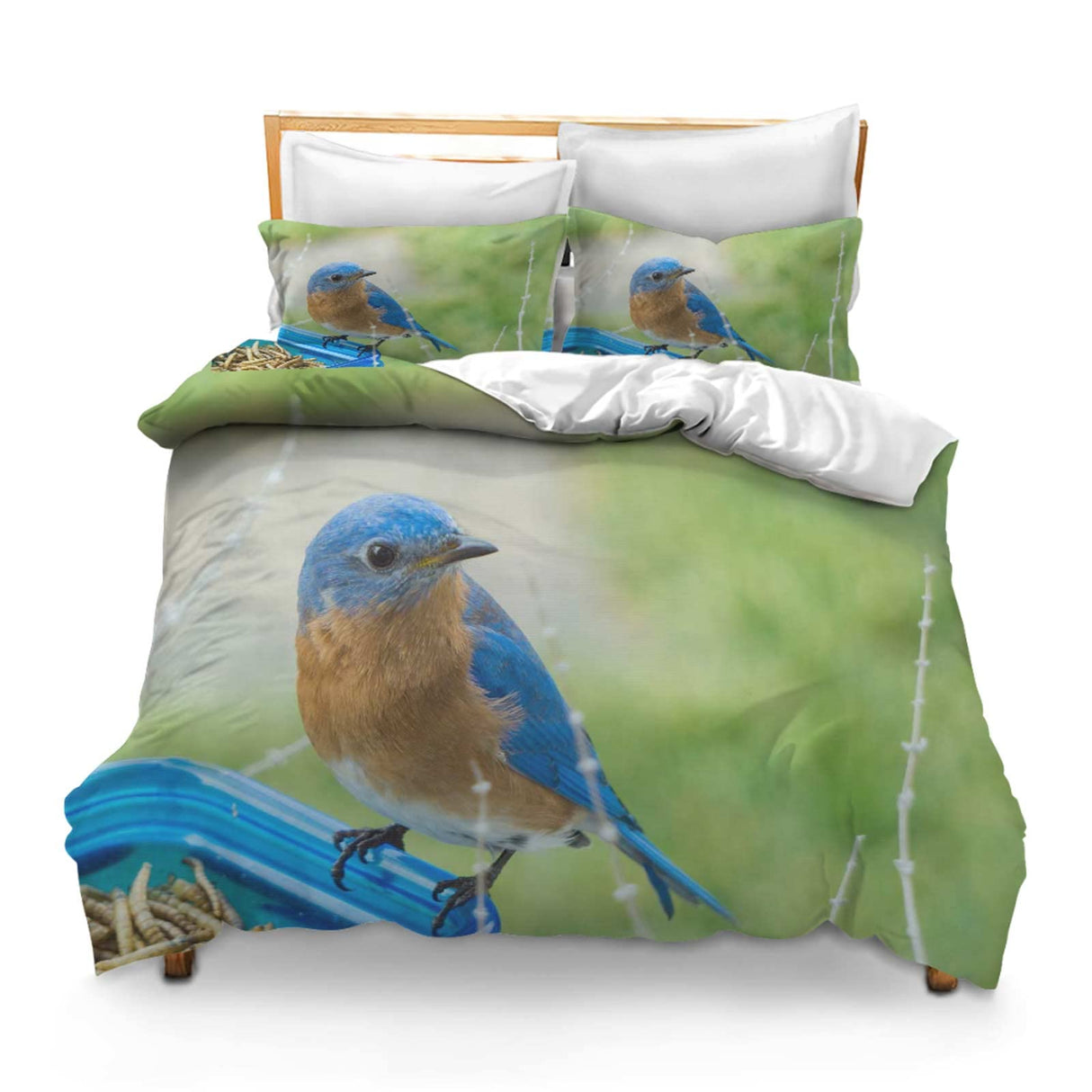 Printed Comforter Cover Set Full Size Indigo Bunting in BlackBerry Patch