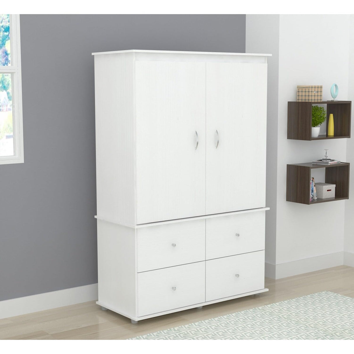 Laminate AV Video Combo Bedroom Cabinet, Washed Oak Armoire