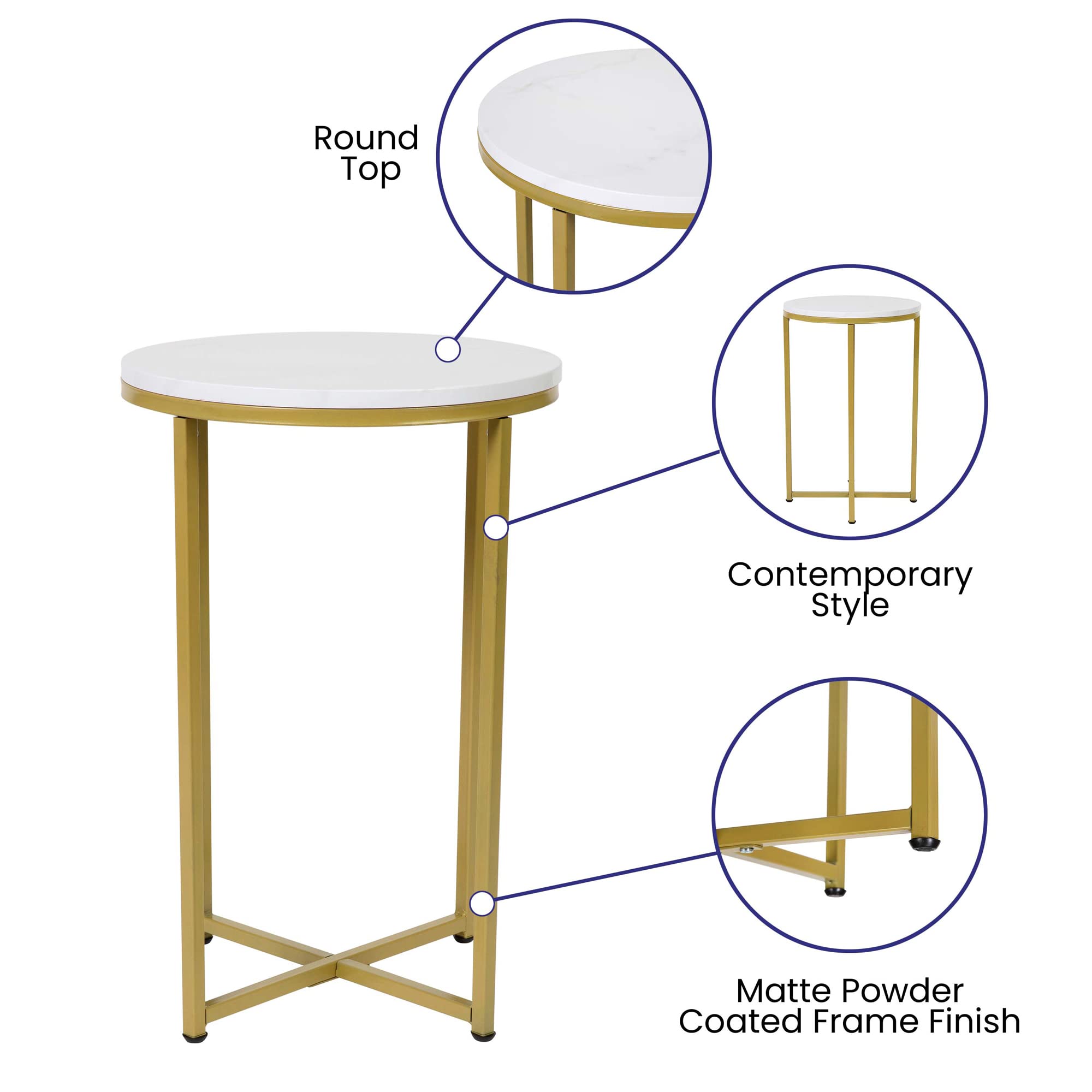 Hampstead Collection End Table - Modern White Marble Finish End Table
