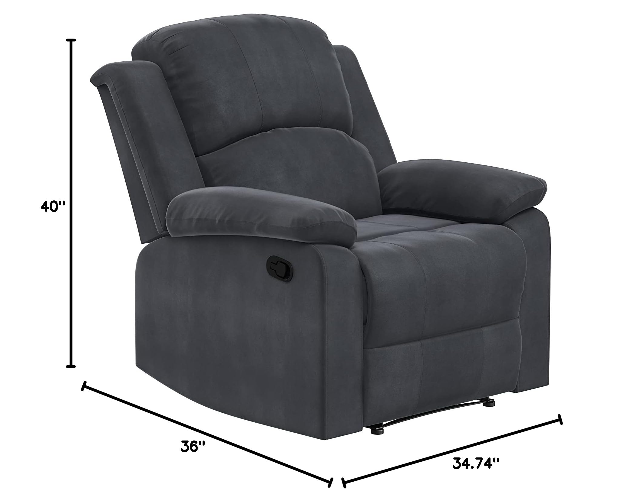 EaseLounge Classic Steel Grey Manual Recliner with Plush Cushion Back