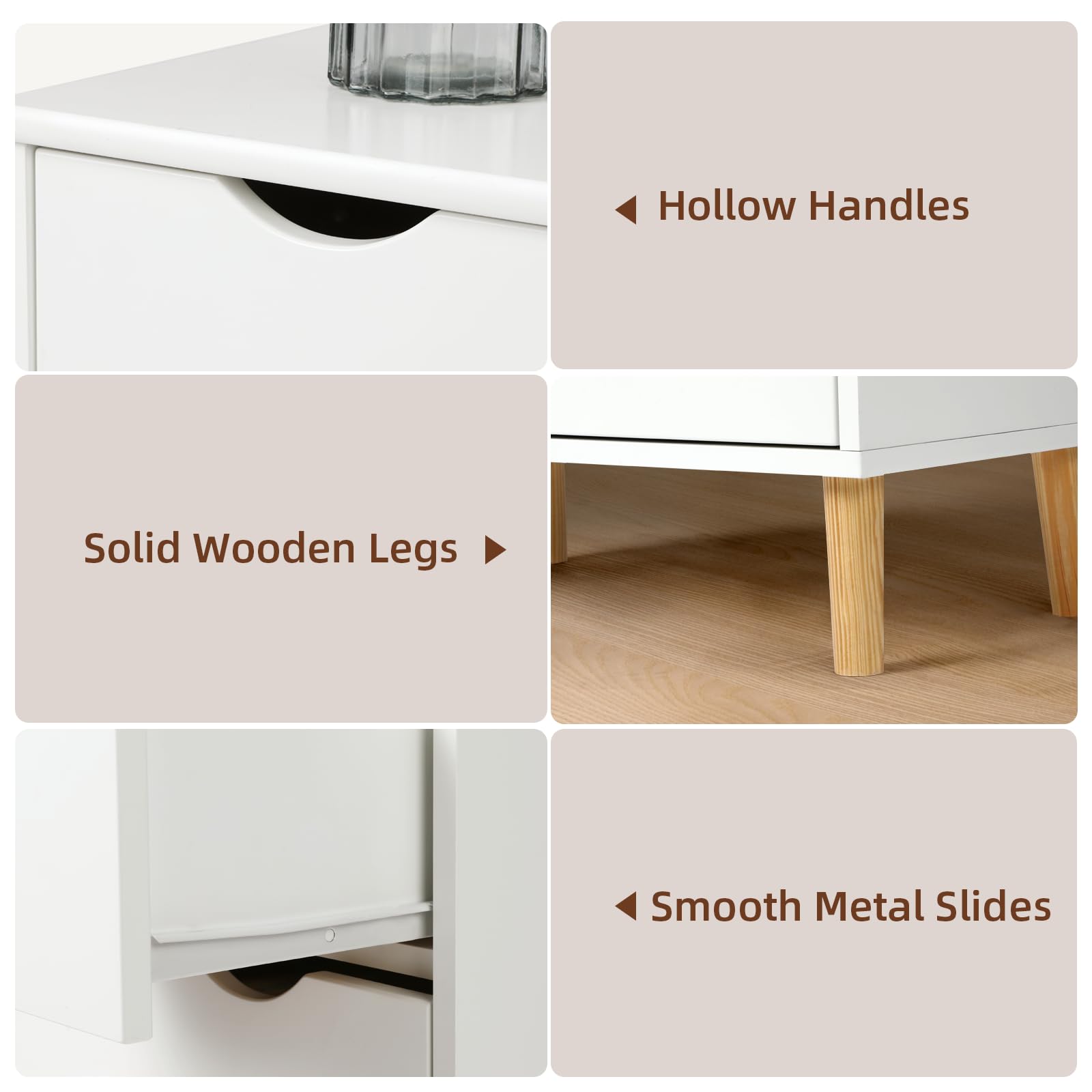 4 Drawers Dresser for Bedroom, 24.4''H White Drawer Dresser Nightstand