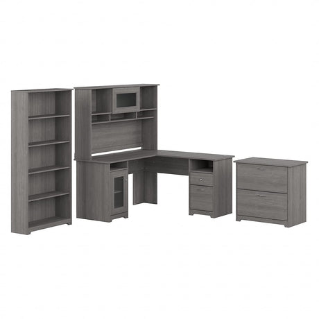 L Shaped Desk with Hutch, 5 Shelf Bookcase and Lateral File Cabinet | Cabot Collection