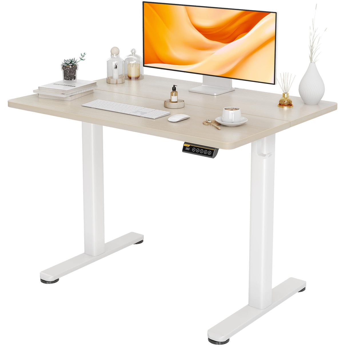 Claiks Electric Standing Desk, Adjustable Height Stand up Desk, 40x24 Inches Sit Stand Home Office Desk with Splice Board, White Frame/Nature Top