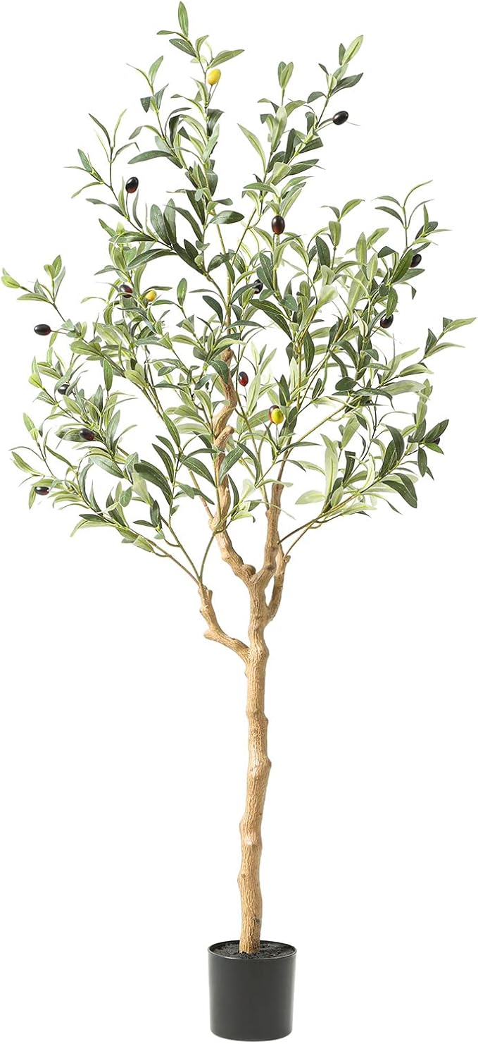 Nafresh Tall Faux Olive Tree，10ft（120in） Realistic Potted Silk Artificial Olive Tree， Fake Olive Trees Indoor with Green Leaves and Big Fruits for Home Office Living Room Stairs Patio Decor.