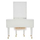 Makeup Vanity Two Piece Set with Lighted Glam Mirror Accents, White and Gold