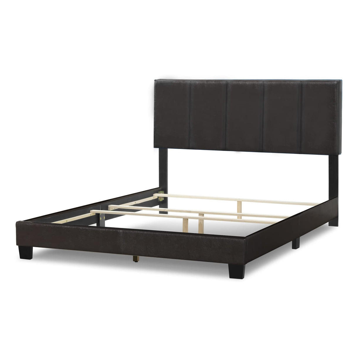 Arty Black Brown Faux Leather Queen Bed with Line Stitch Tufting
