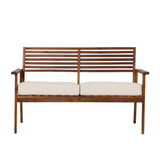 Modern Cushioned Solid Acacia Wood Loveseat