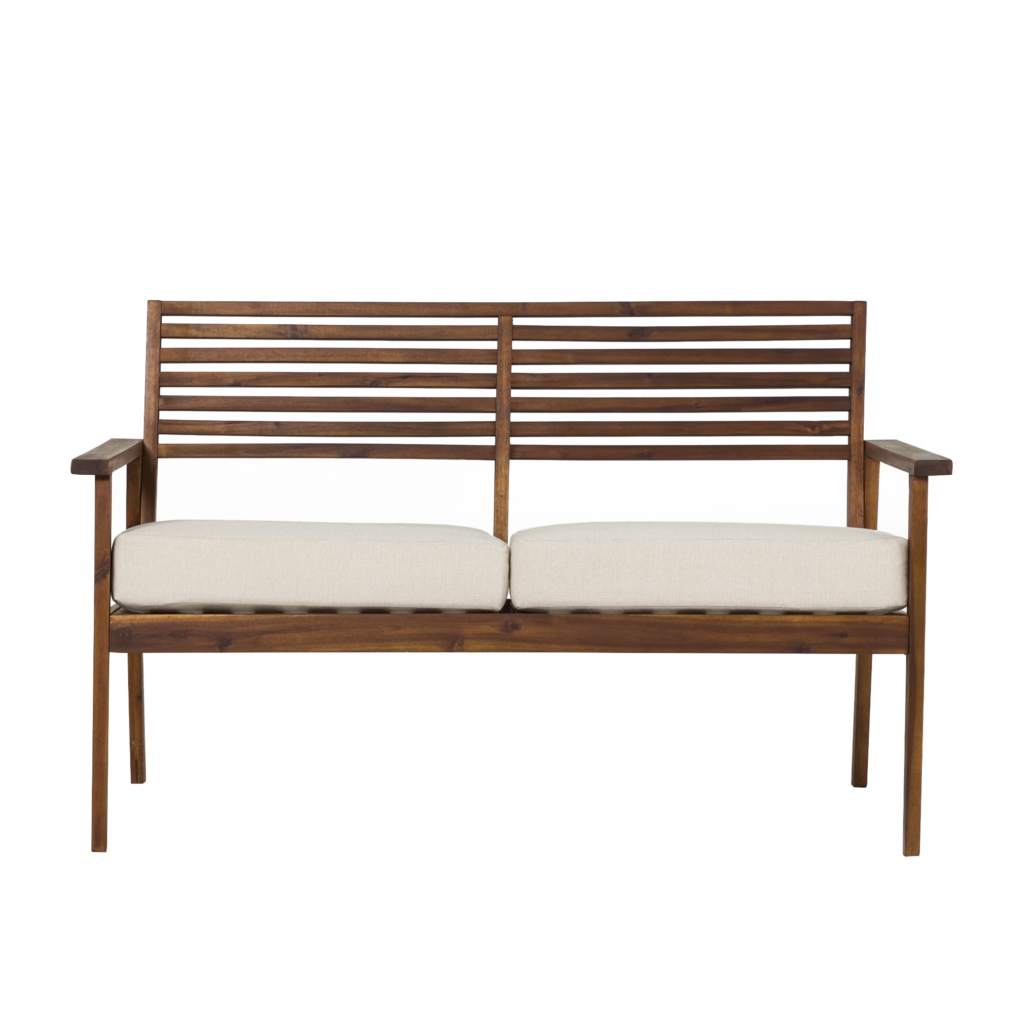 Modern Cushioned Solid Acacia Wood Loveseat