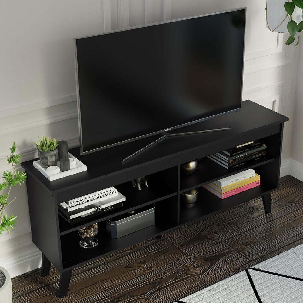 TV Stand Cabinet with 4 Shelves and Cable Management, TV Table Unit for TVs up