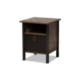 Baxton Studio Vaughan Two-Tone Rustic Brown and Black Finished Wood Nightstand