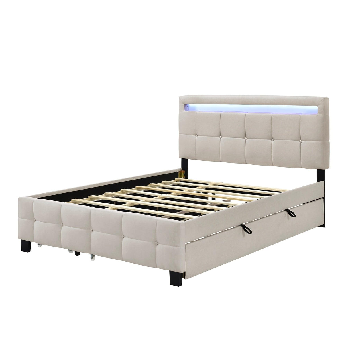 Bed with LED Frame Beige - Queen