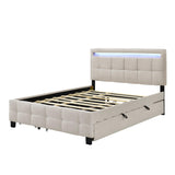 Bed with LED Frame Beige - Queen