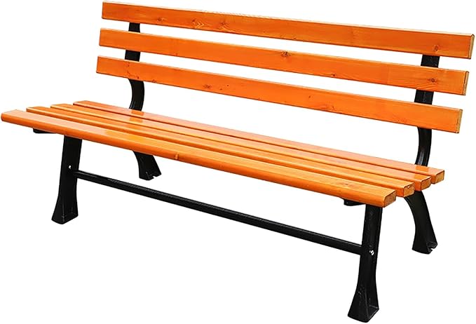 Park Bench Garden Bench, Patio Furniture Bench with Antiseptic Wood and Cast Aluminum