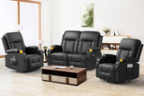 Loveseat Recliner Sofa, 2 Seater Reclining Loveseat Sofa, PU Leather Recliner Loveseat Couch, Modern Recliner Chair for Living Room, with Cup Holder and 2 Cell Phone Holder, USB Ports, Black