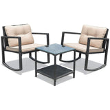 HAPPYGRILL 3-Piece Rocking Bistro Set Outdoor Patio Rocking Chairs with Coffee Table, Rattan Wicker Furniture Conversation Set for Garden Lawn Backyard Balcony