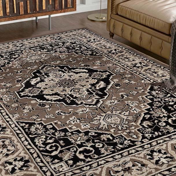 Superior Indoor Area Rug, Jute Backed, Traditional Oriental Medallion, Perfect for Hallway, Entryway, Living Room, Bedroom, Office, Kitchen, Glendale Collection, 8' x 10', Brown