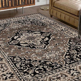 Superior Indoor Area Rug, Jute Backed, Traditional Oriental Medallion, Perfect for Hallway, Entryway, Living Room, Bedroom, Office, Kitchen, Glendale Collection, 8' x 10', Brown