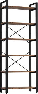 Bookshelf 6-Tier Ladder Shelf 110lbs Display Shelf Vintage Industrial Style Bookcase for Home Office, Living Room