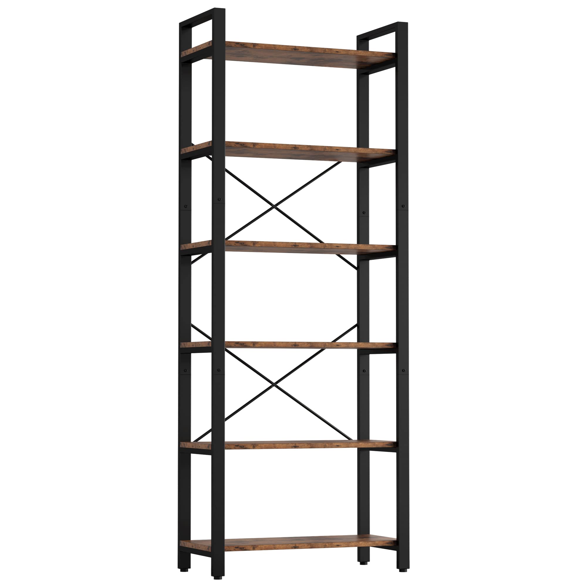 Bookshelf 6-Tier Ladder Shelf 110lbs Display Shelf Vintage Industrial Style Bookcase for Home Office, Living Room