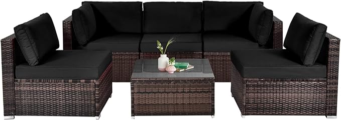6 Pieces Outdoor Patio Furniture Set, PE Rattan Conversation Set